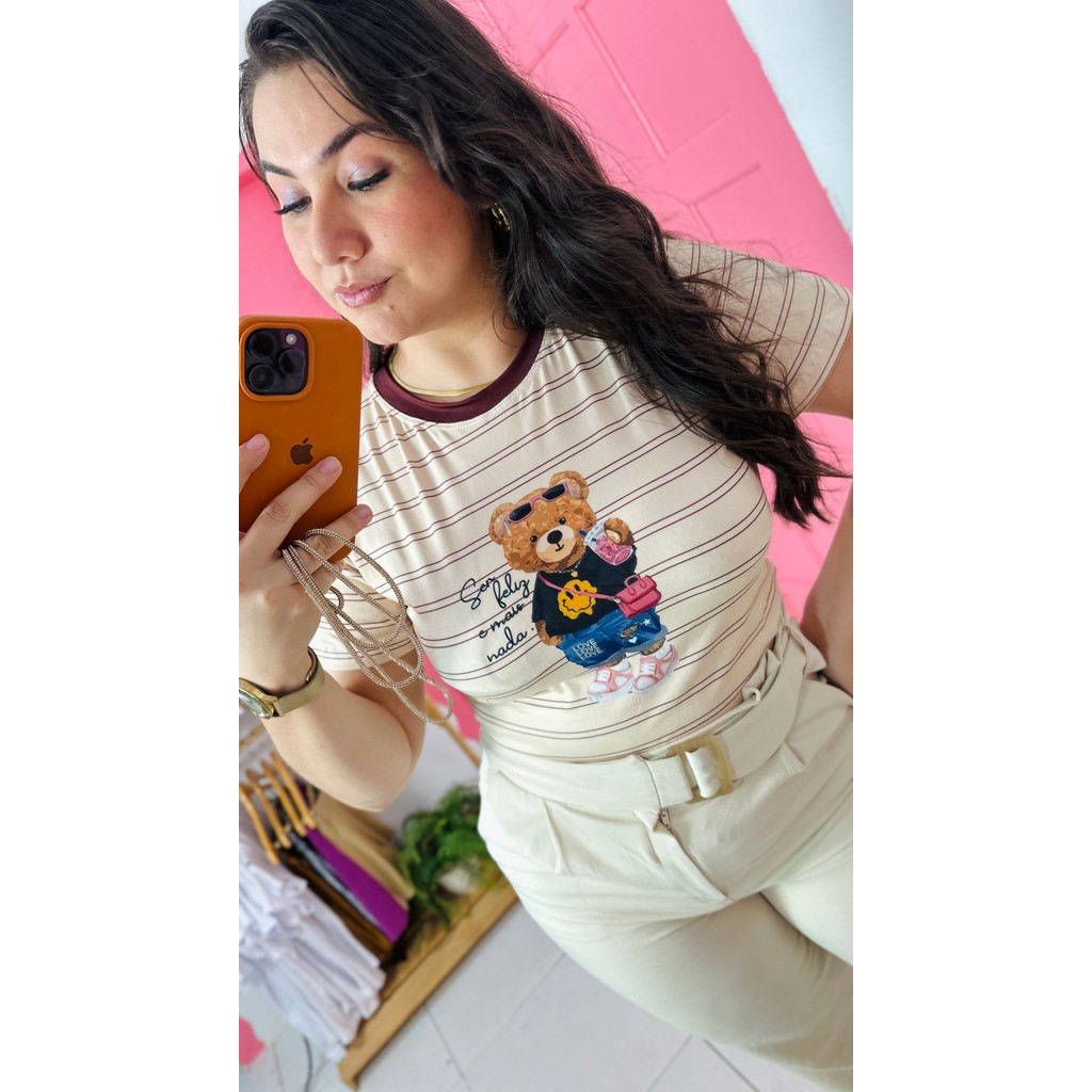 BLUSA FEMININA CONFORTAVEL SUEDE SUBLIMADA ESTAMPADA - SER FELIZ E MAIS NADA.