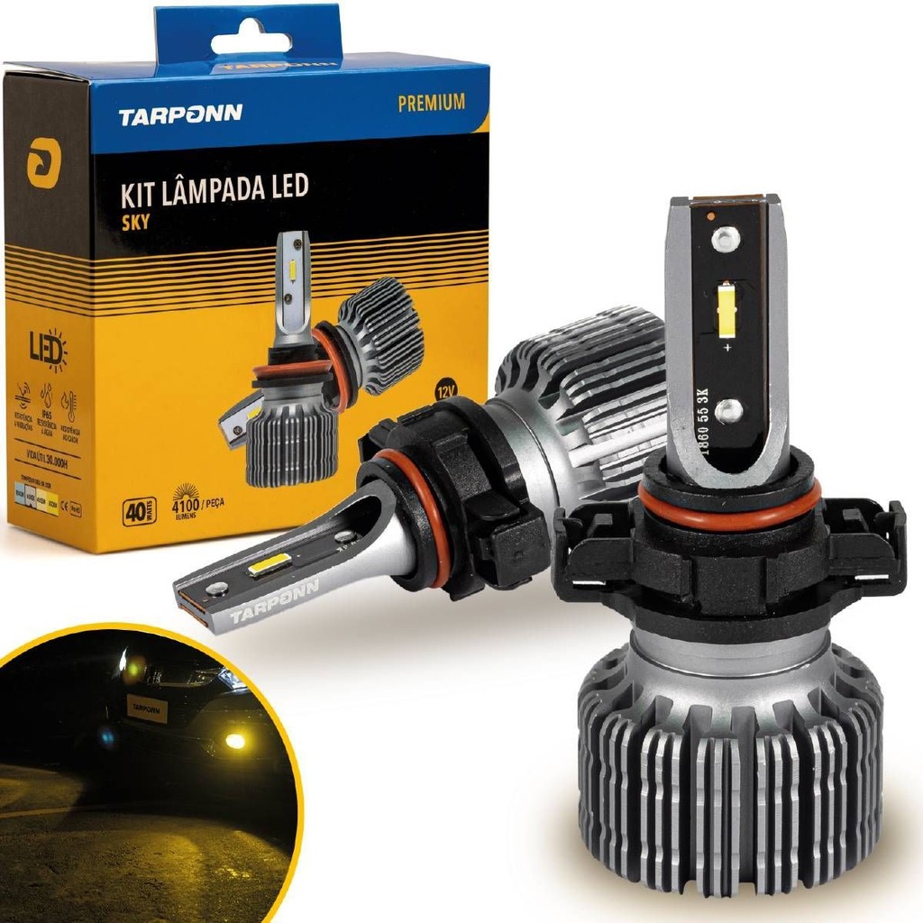 Kit Lâmpada Led Sky H16 40w 8200lm 3000k Amarela 12v Tarponn