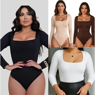 Body Feminino Manga Longa Bory Decote Quadrado Segunda Pele Justo e Confortável em Oferta na Shopee