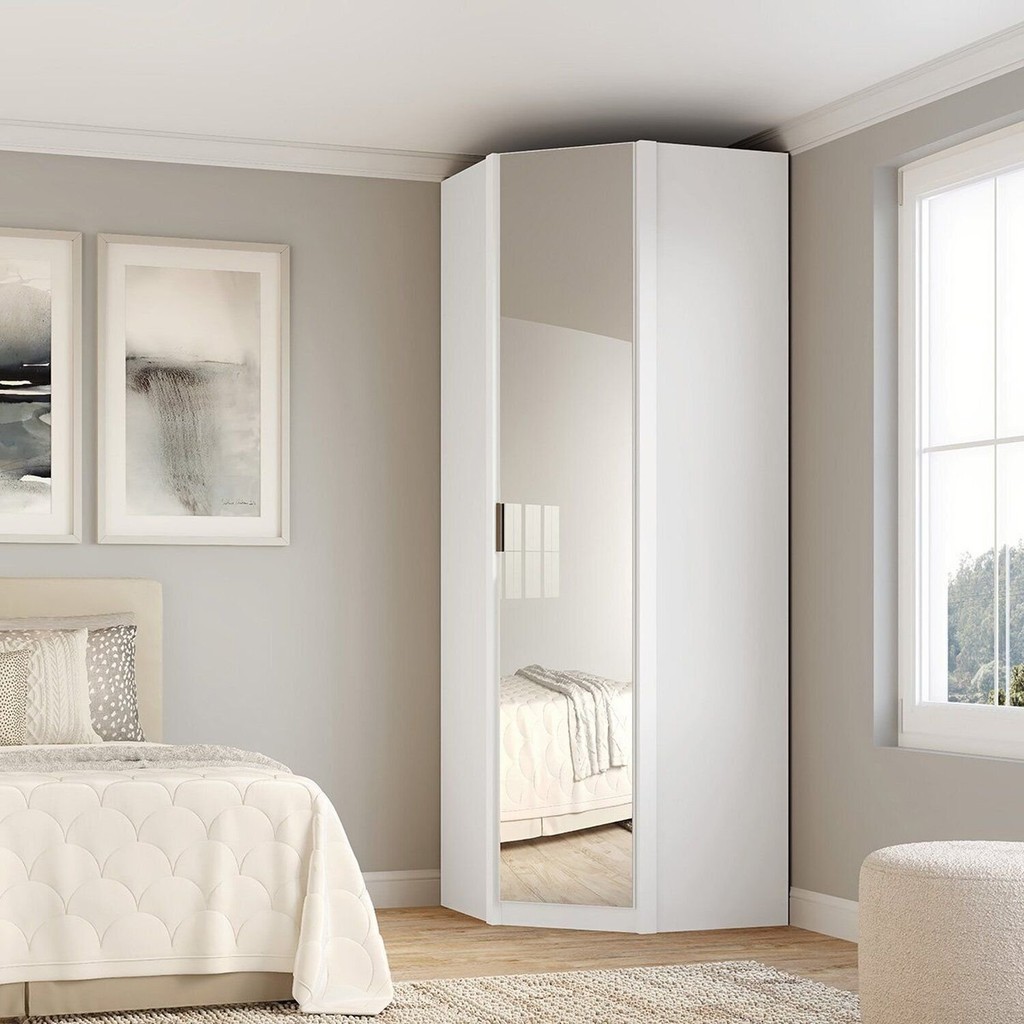 Guarda-roupa de Canto 1 Porta com Espelho Altezza Branco em Oferta na Shopee