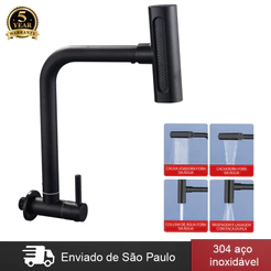 Torneira gourmet cozinha Inox 304 Parede montada na parede luxo prata/preto