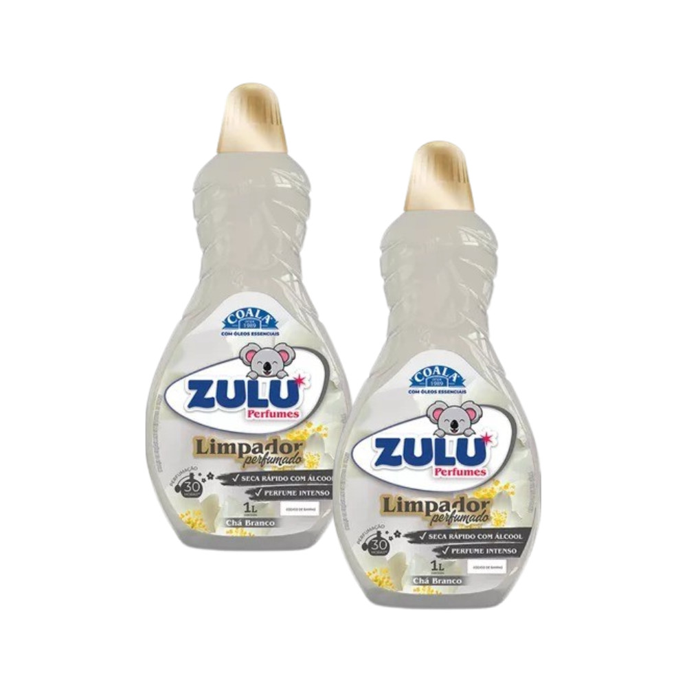 2 Limpador Zulu Chá Branco 1L  Limpeza Perfume Sofisticado Álcool Banheiro Vaso Quarto Sala Cozinha
