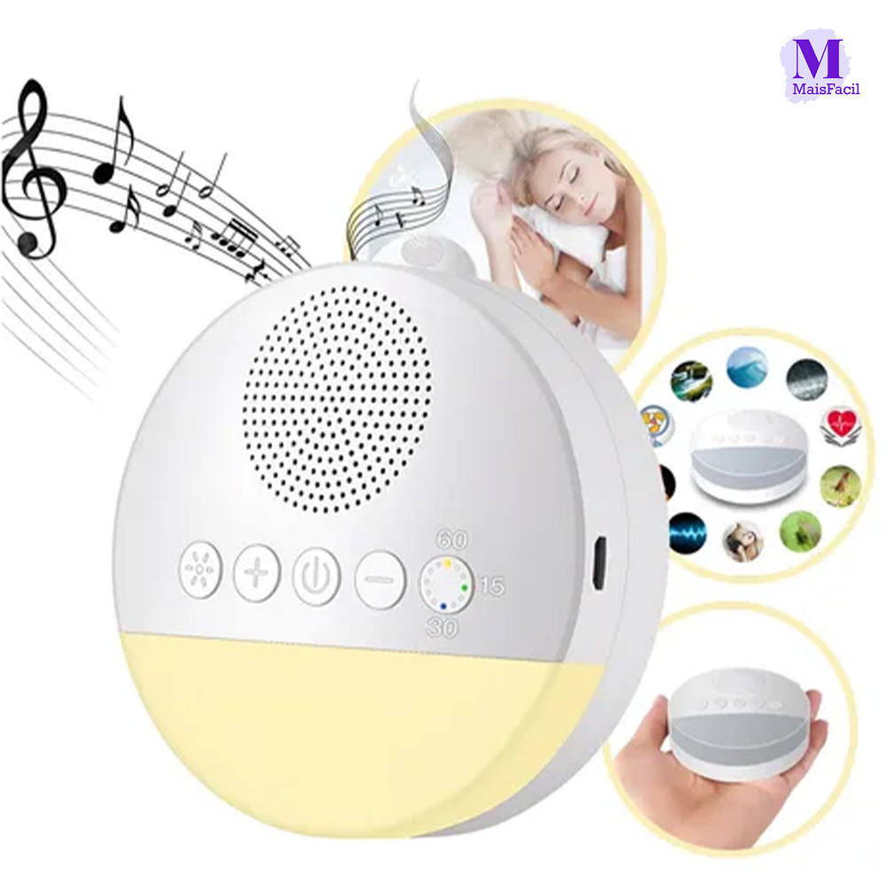 Imagem Música Relaxante com Luz Noturna Ajustável Máquina Som Branco Bebê Portátil Recarregável Berço