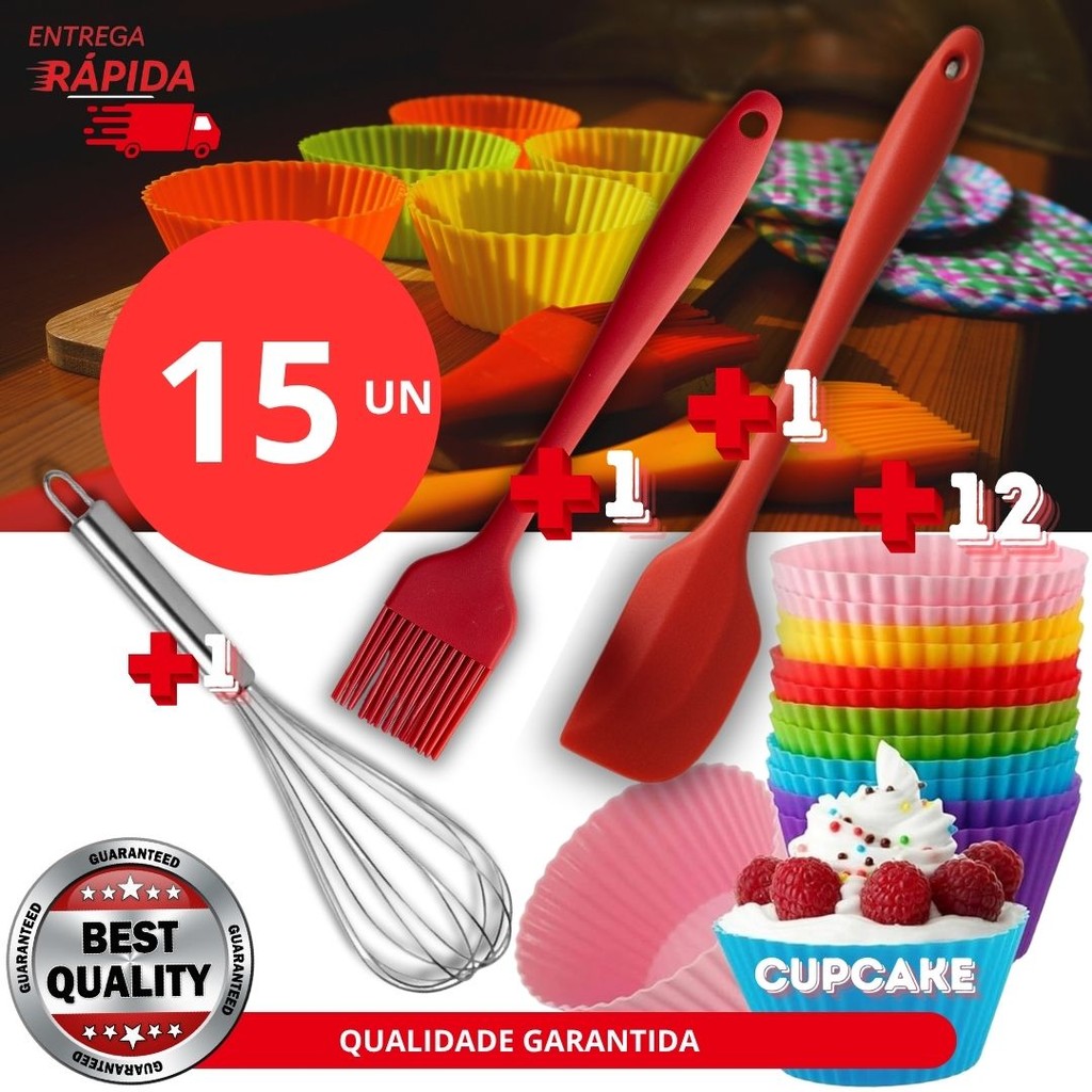 15 Peças Pincel Forma de Silicone e Fue Premium Utensílio de Confeitaria Cozinha Culinária 26cm