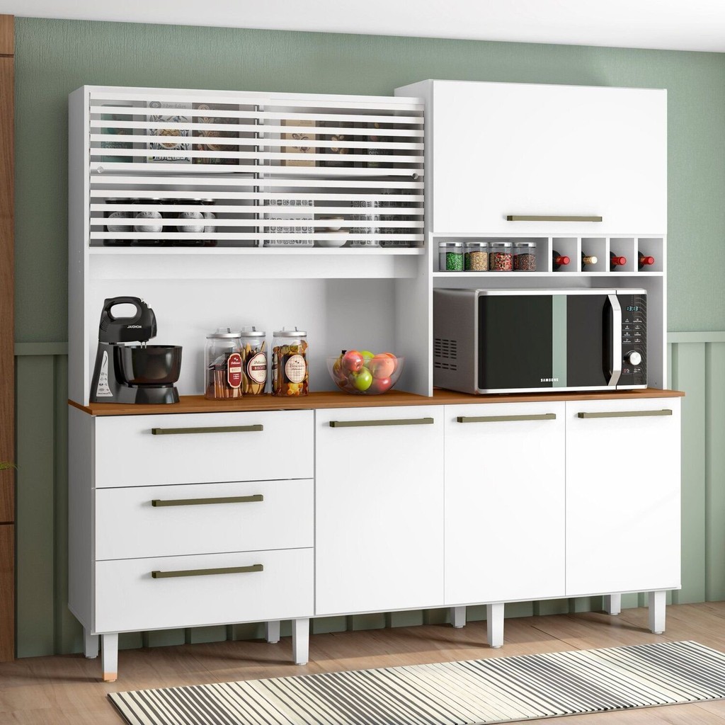 Armário de Cozinha 6 Portas 3 Gavetas Mega Branco em Oferta na Shopee