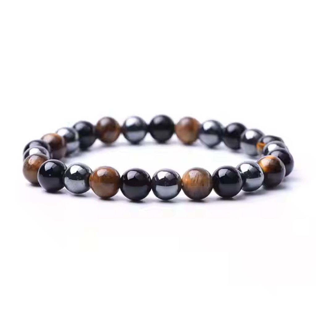 Pulseira Tripla Proteção Hematita Ônix Olho de Tigre 8mm Pedra Natural Unisex em Oferta na Shopee