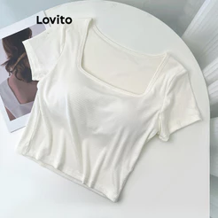 (Casual) Lovito Camiseta Lisa Básica Para Mulheres LNE24089 (Multicolorido)