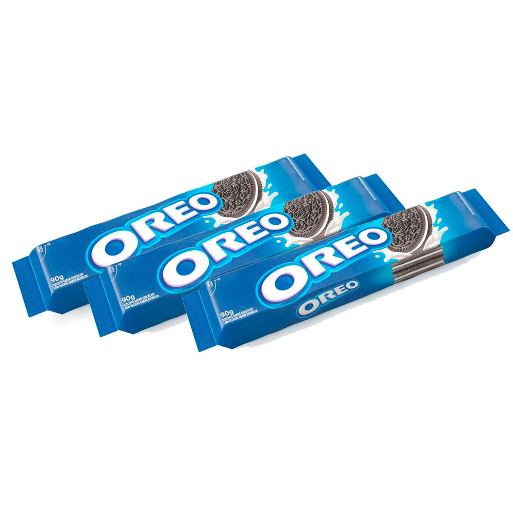 Kit 3 Biscoito Oreo Chocolate Recheado Sabor Baunilha 90g - Food & Beverages