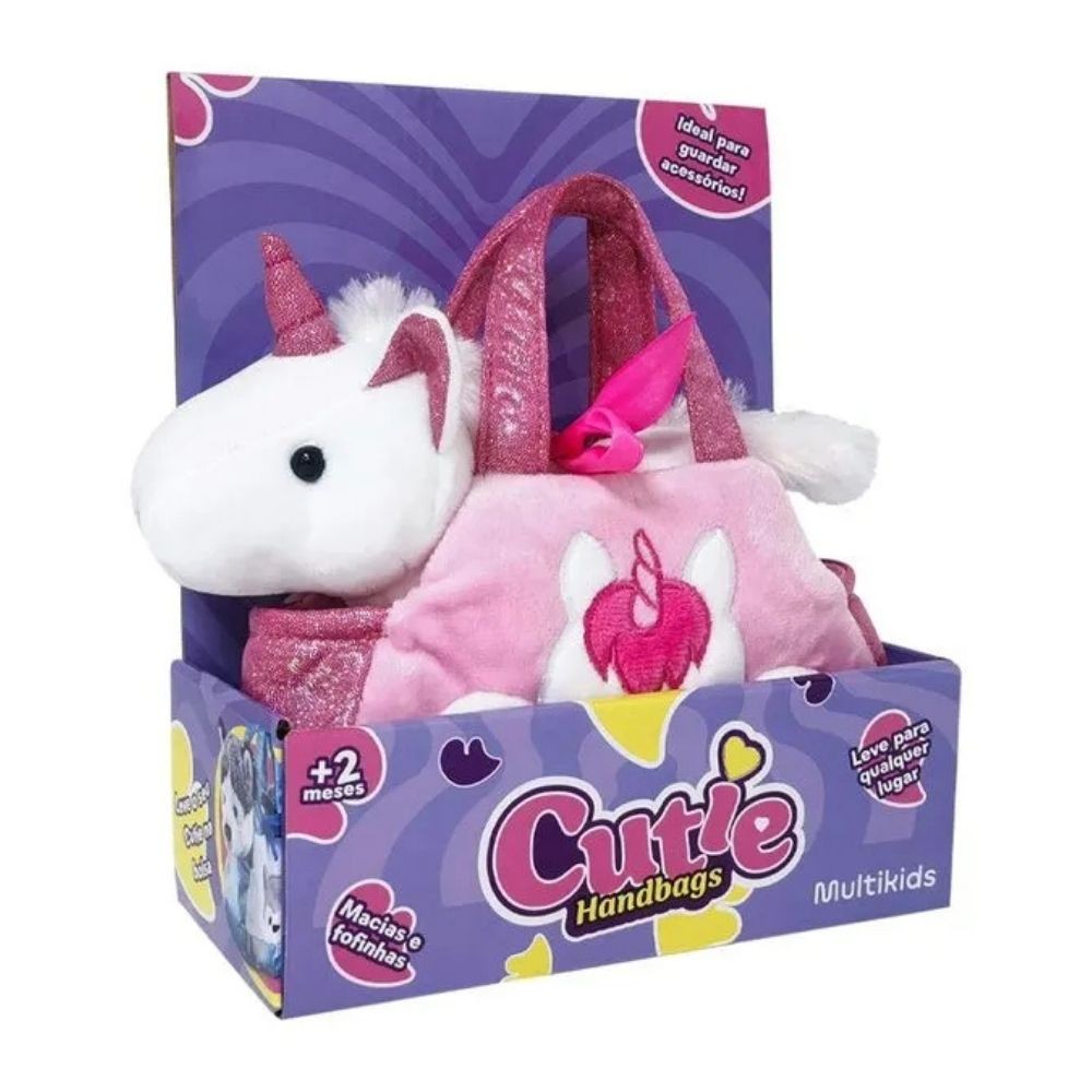 Pelúcia Cutie Handbag Unicórnio Rosa c/ Bolsinha Multikids em Oferta na Shopee