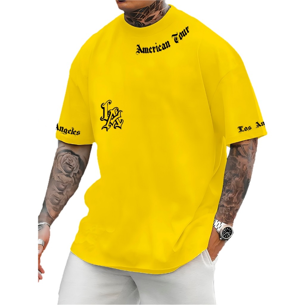 Camiseta Los Angeles America Tour Camisa com Letras Manfinity Wise 100% Algodão Lançamento