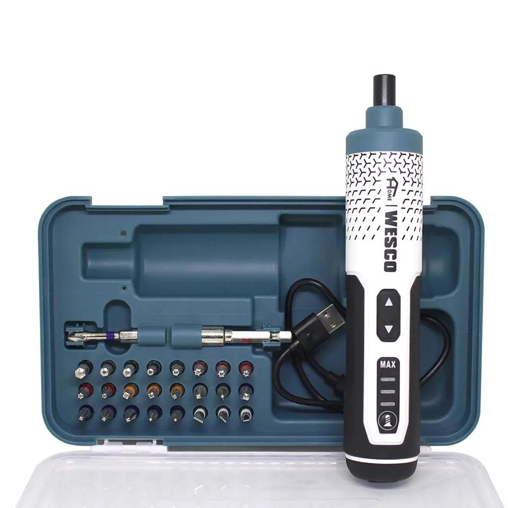 Kit Parafusadeira A Bateria Sem Fio 3,6V Bivolt Compacta WESCO WS2001 Com Bits Multiuso Doméstico