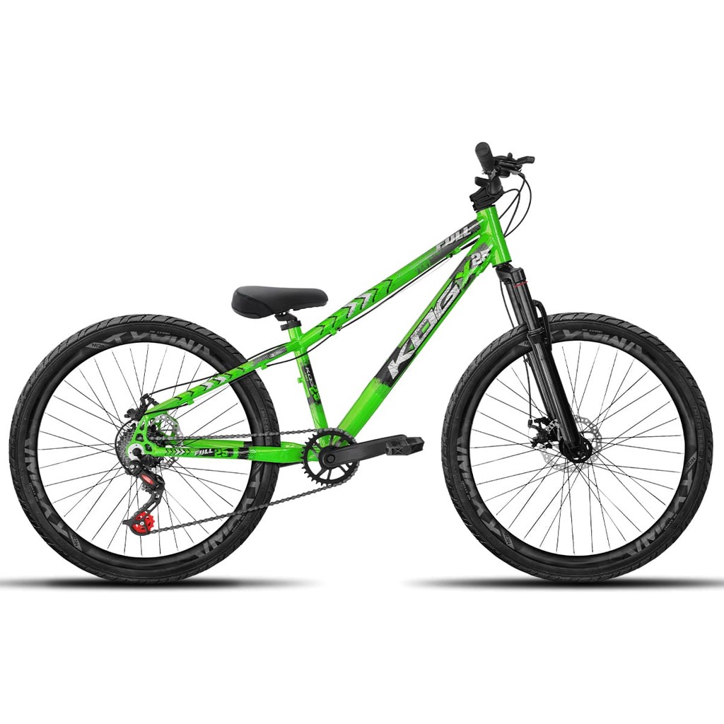 Bicicleta aro 26 KOG Freeride 1x7 Verde Vmaxx Preto Fosco - Pneus Preto - Mesa Curta Preto - Guidão Preto
