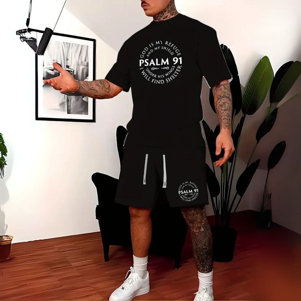 Conjunto Masculino Confortável Camiseta Oversized Bermuda Moletom Moda Gospel Casual