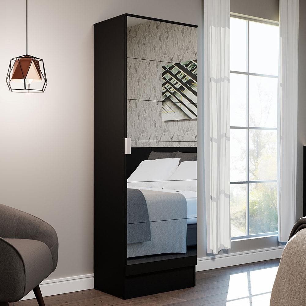 Sapateira Armário Multiúso Isis 1 Porta Com Espelhos Preto em Oferta na Shopee