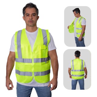 Colete Refletivo Segurança Sinalização Obra Transito Blusão Amarelo Laranja EPI 4 Faixa Visibiliadad em Oferta na Shopee