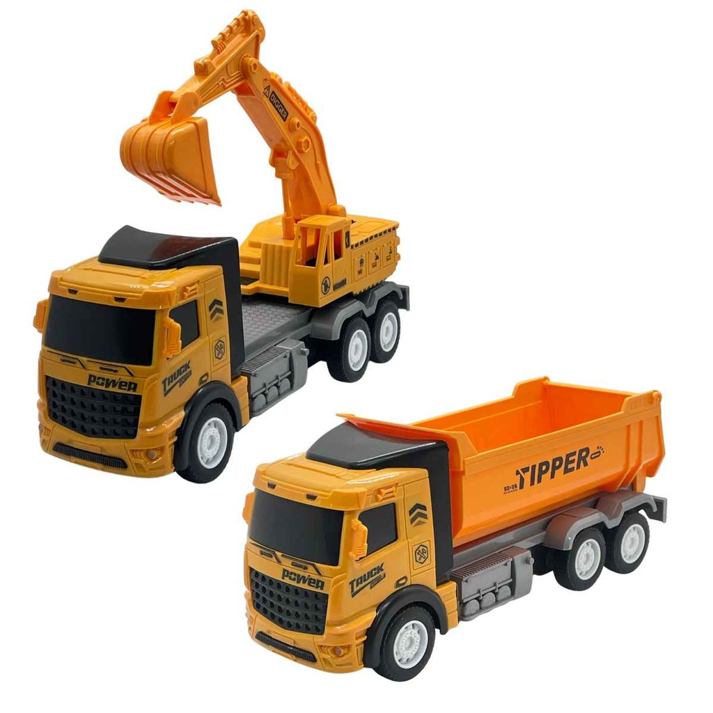 Carrinho Controle Remoto Escavadeira ou Caçamba Articulada Caminhão Construção 1:16 Acende Farol