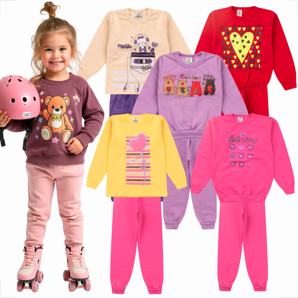 Kit 10 Peças 5 Conjuntos ou 4 Peças 2 Conjuntos Moletom Menina Infantil Inverno Manga Longa Sortidos Feminino Frio