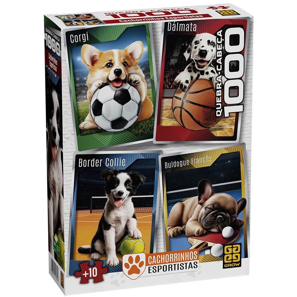 QUEBRA CABEÇA CACHORRINHOS ESPORTISTAS 1000 PEÇAS GROW PUZZLE CACHORROS ESPORTE BOLAS ANIMAL QUADROS