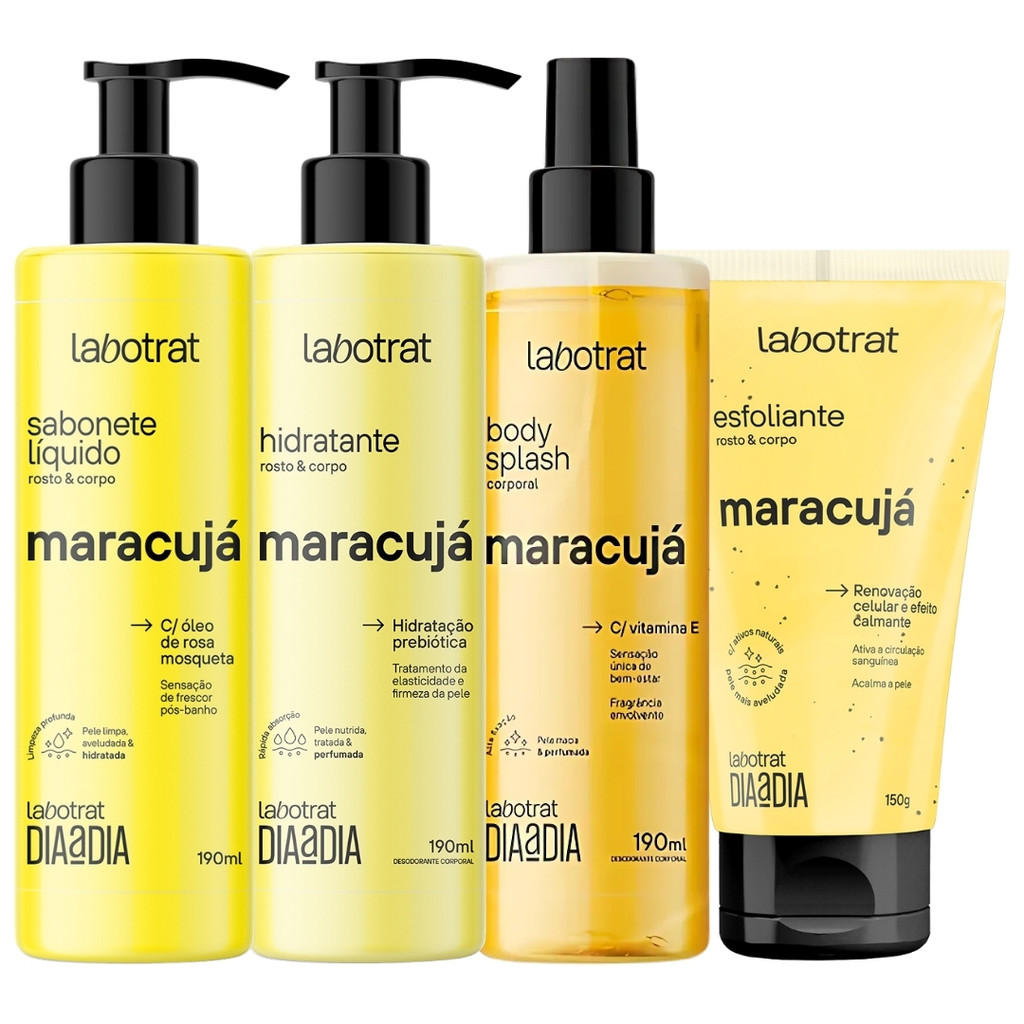 Kit Banho Premium Labotrat Maracuja Completo 4 Produtos C/ Body Splash Cheiro De Fruta Corpo E Rosto