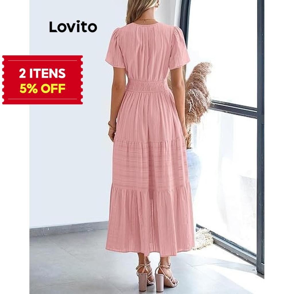 (Trendy) Lovito Vestido elegante liso de camada dupla para mulheres LNL100374 - Women Clothes