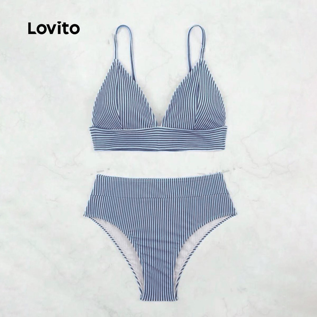 (Trendy) Lovito Conjuntos de biquíni listrados sensuais para mulheres LNL91018 em Oferta na Shopee