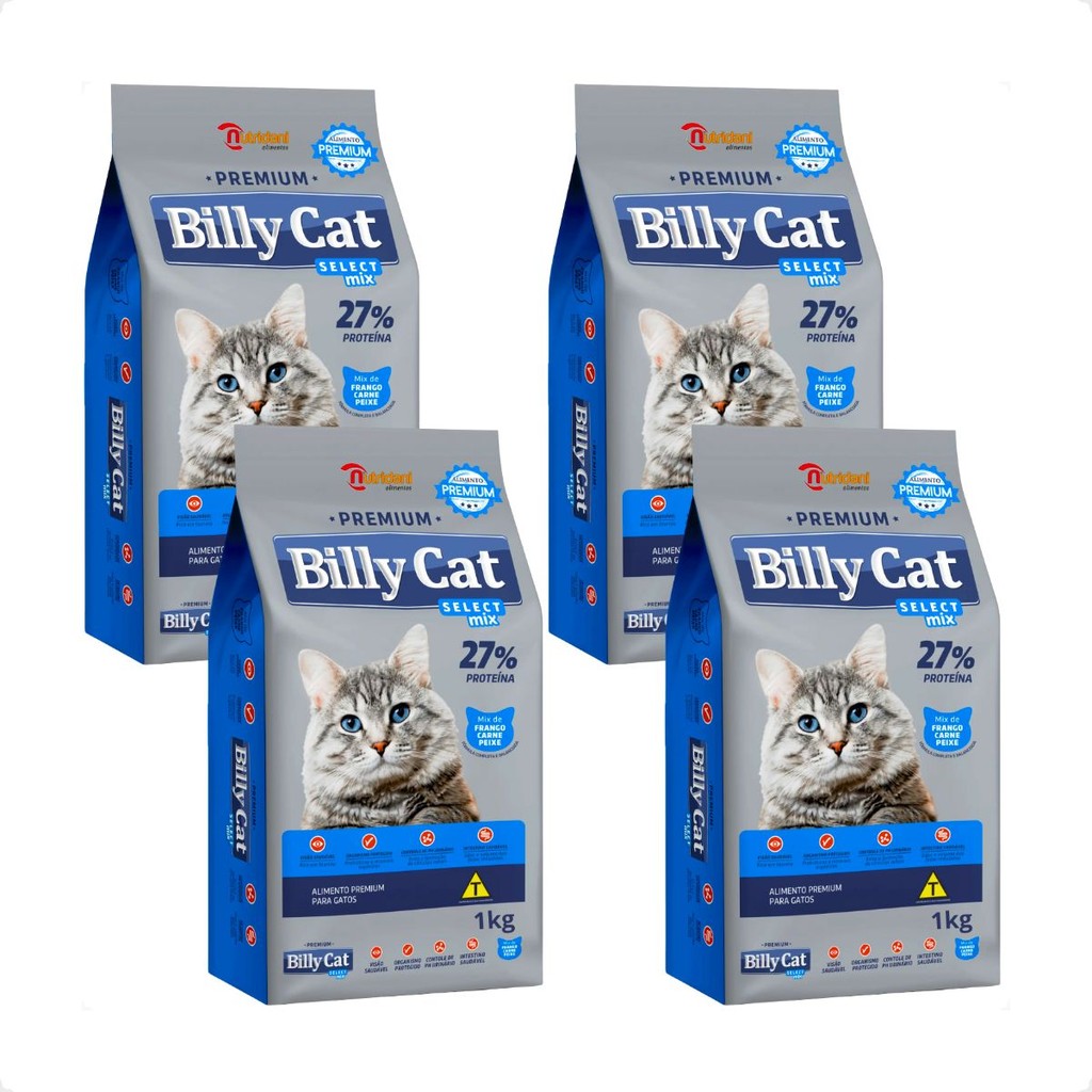 Kit 4 Ração Billy Cat Select Gatos Adultos Mix - 1Kg em Oferta na Shopee