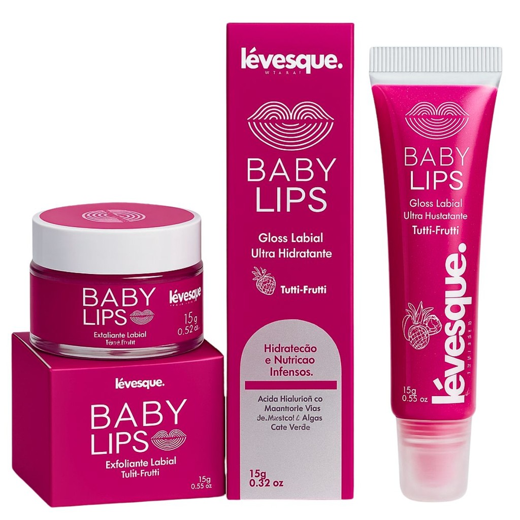 Kit Baby Lips Lévesque Tutti Frutti Gloss e Esfoliante Labial Hidratação Maciez e Brilho
