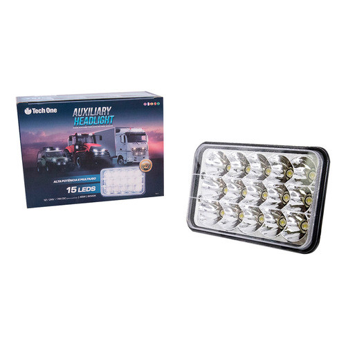 Farol Auxiliar Led 12V 24V 15 Leds 6000K 45W Retangular Tech One Carro Caminhão Trator em Oferta na Shopee