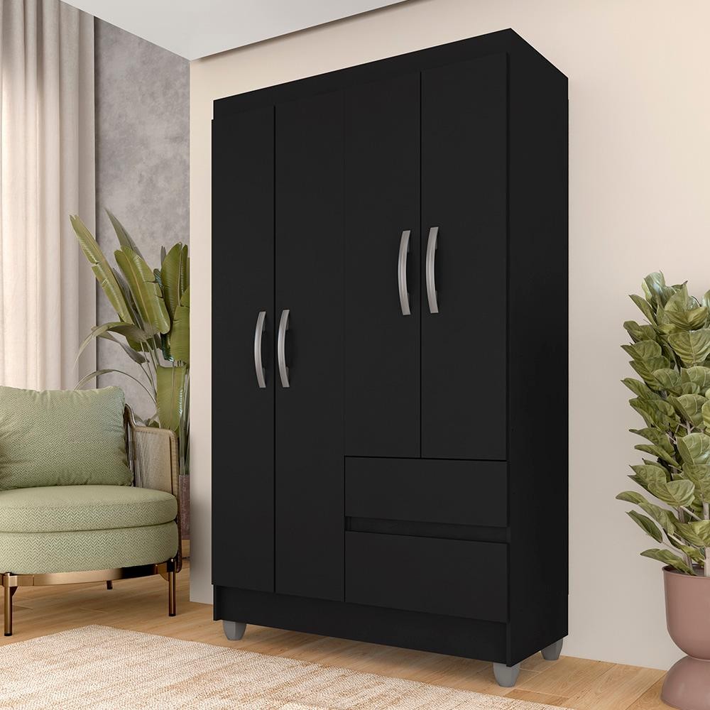 Guarda Roupa Solteiro Lohaine 4 Pts Preto Fosco - Móveis Arapongas - Home & Living