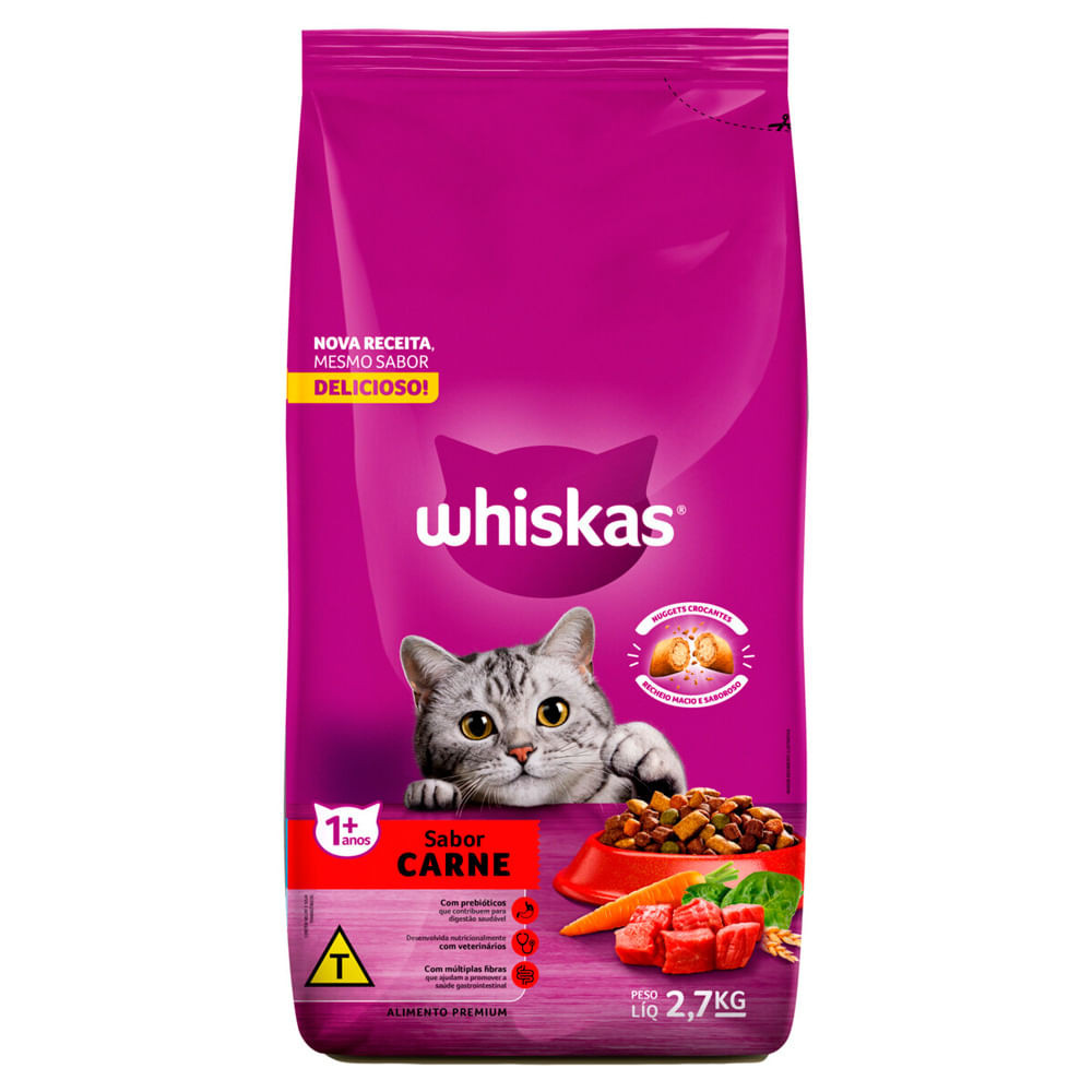 Ração para Gatos Whiskas Adultos Sabor Carne 2,7kg - Pets