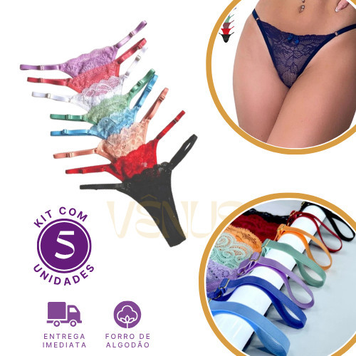 Kit Calcinhas Renda Sexy Fio Dental com Regulagem para Conforto e Estilo