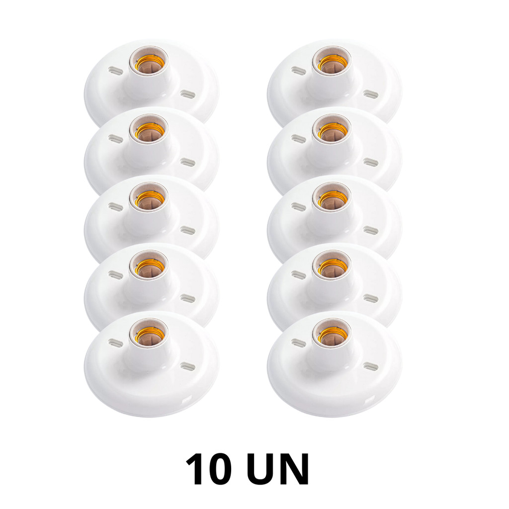 Kit 10 Plafon Suporte Lâmpadas Redondo Bocal E27 Estrutura Branco 127v 220v Paflon teto casa cozinha