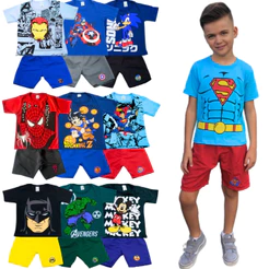 Kit Sortido 6 Peças De Roupa Infantil Menino 3 Camisetas e 3 Bermudas