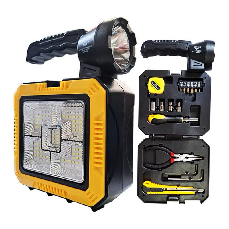 🔥 OFERTA KIT EMERGÊNCIA! LANTERNA SOLAR LED, CARREGADOR USB PORTÁTIL, MALETA DE FERRAMENTAS PARA CAMPING E PESCA