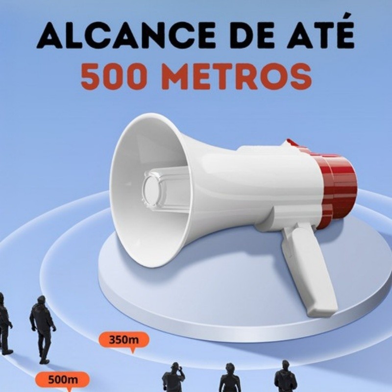 Megafone Recarregável Bivolt 110 / 220 Volts 24x22cm Amplificador e Gravador De Voz 260s - Bingo