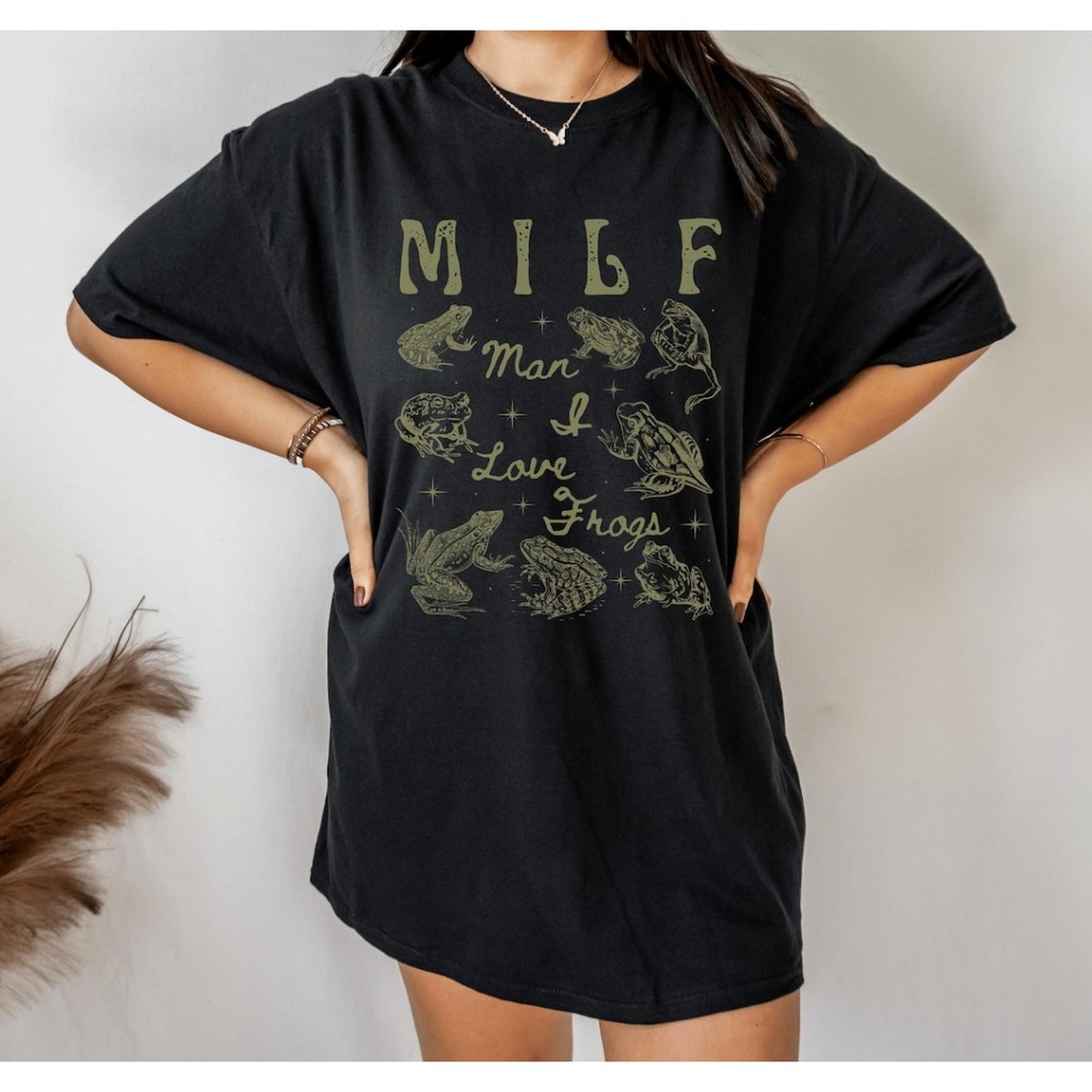 camiseta unissex oversized streetwear estampa Frog Shirt Goblin Core Clothes MILF Shirt algodão Preto T-shirt
