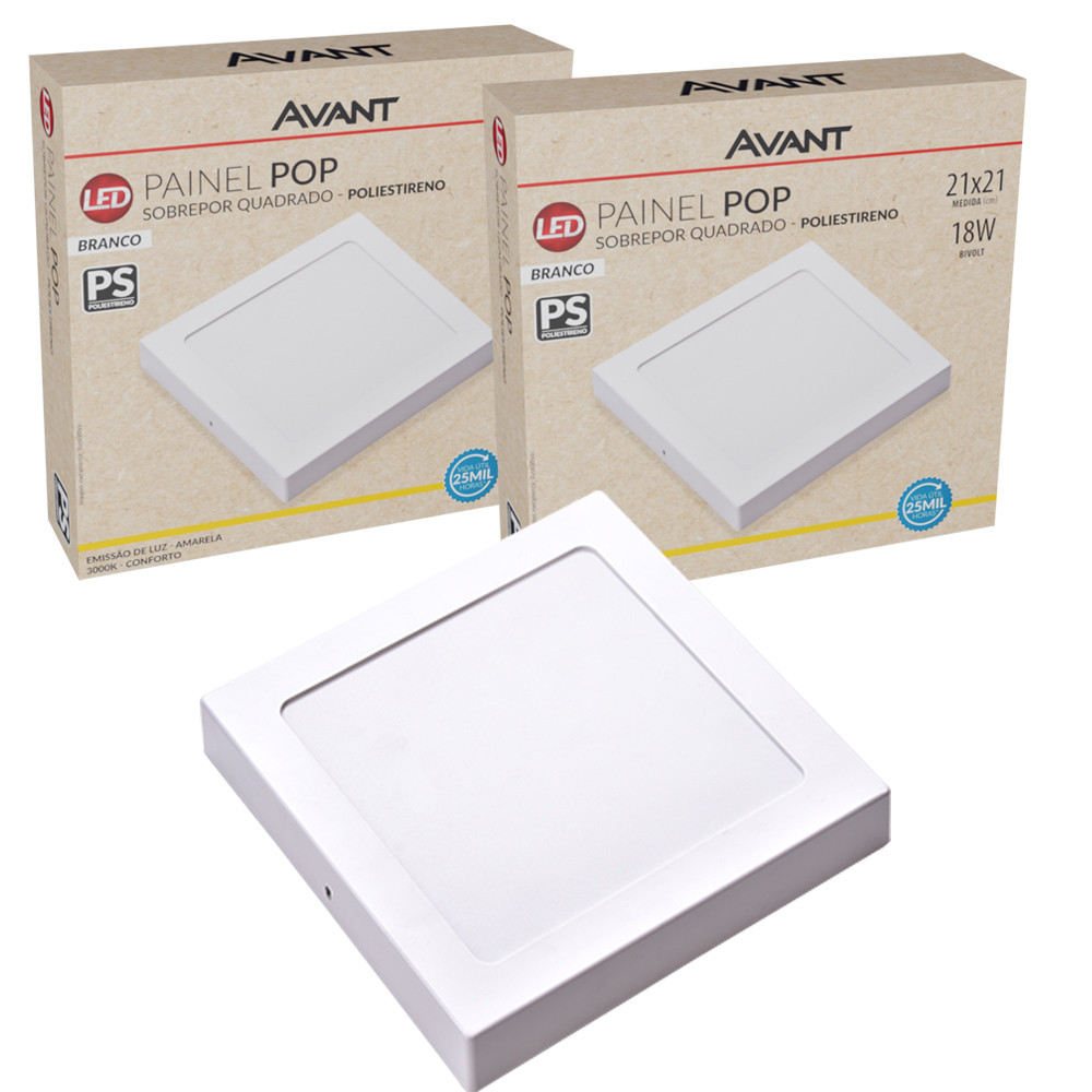 Kit 2 Luminária Painel Plafon 18W Sobrepor Quadrado Luz Branco Quente 3000K Bivolt 127v 220v em Oferta na Shopee