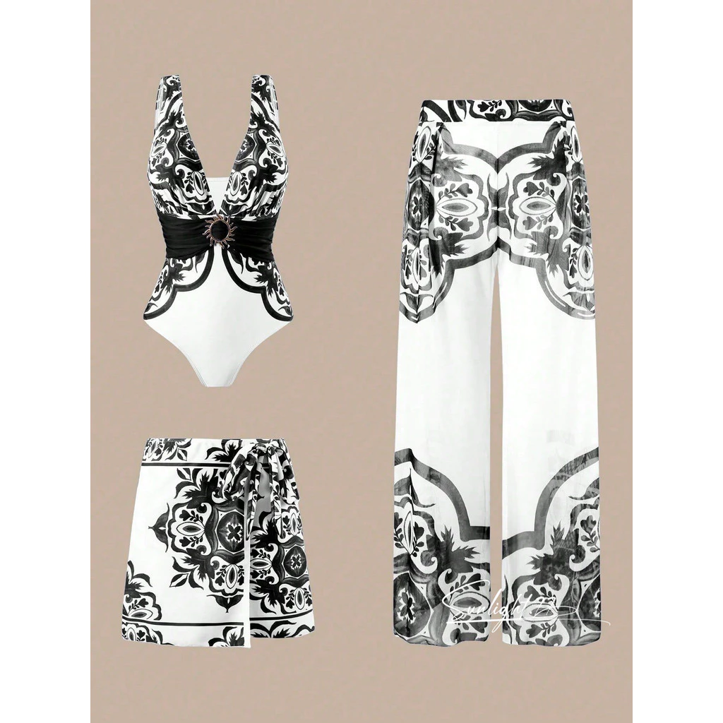 Conjunto de Maiô de 3 Peças Vestido de Praia SexyBikini Mulheres Biquíni feminino Maiô de Uma Peça, Moda Roupas mulheres — imagem 1