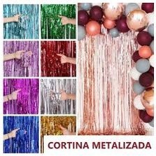 Cortina Metalizado Franja para Festa 1m x 2m Painel Decoração Fita Metalizada
