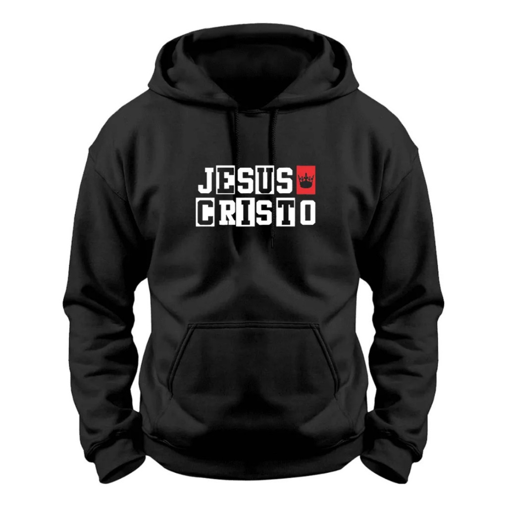 Moletom Unissex Canguru com capuz Blusa de frio jesus Cristo moletom religioso Blusa de frio preta de toca com bolso