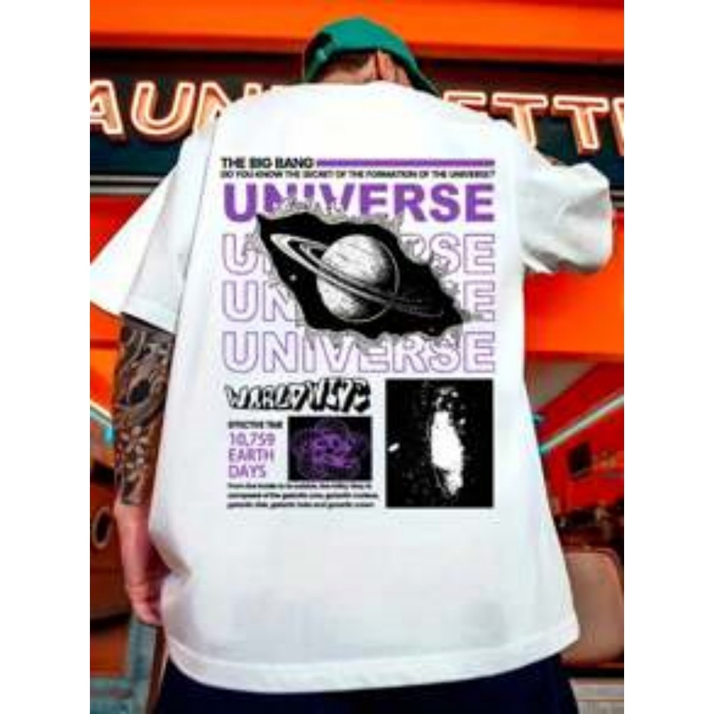 Bonito Camiseta Oversized Big Bang Saturno Streetwear Algodão Camisa Masculino E Feminino