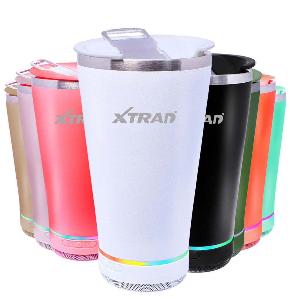 Copo Térmico Aço Alumínio Tampa Abridor Com Caixa De Som Bluetooth Led RGB Type-C Usb