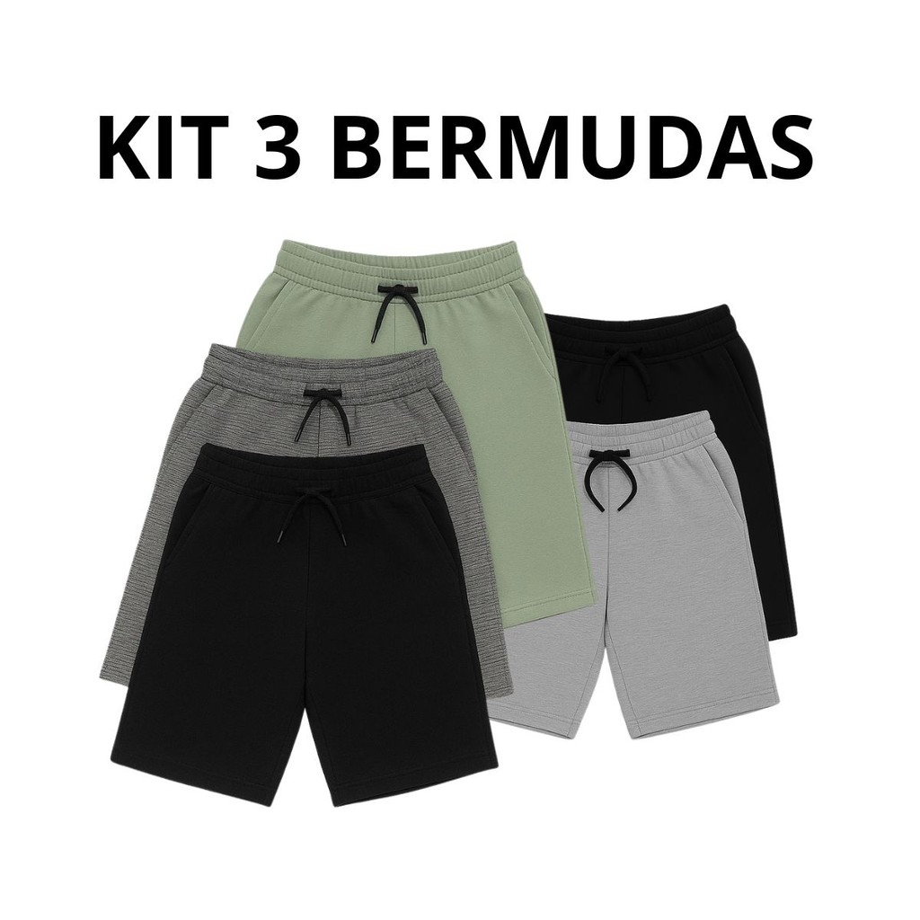 Kit 3 Bermuda Moletom Esporte Com Bolso E Elastico Muito Confortavel