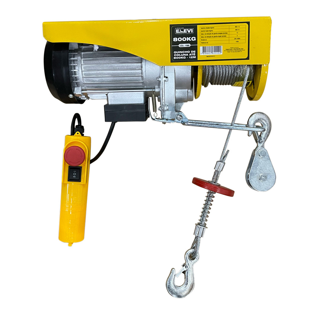 Guincho Talha de Coluna Elétrico 400/800kg 12m de Elevação Gancho Duplo 220V