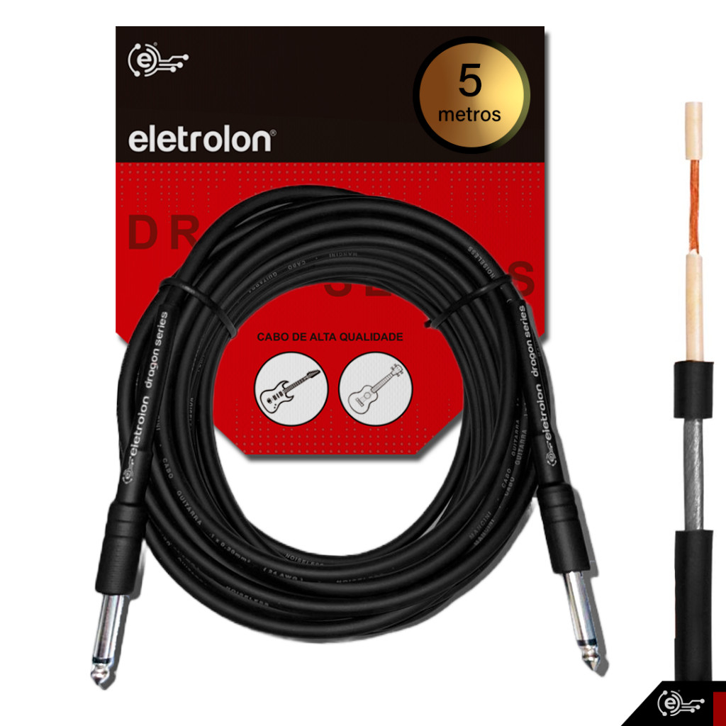 Cabo Plug P10 / P10 Mono Para Violão Guitarra Baixo Blindado Alta Qualidade Profissional -  Disponível em Vários Metros