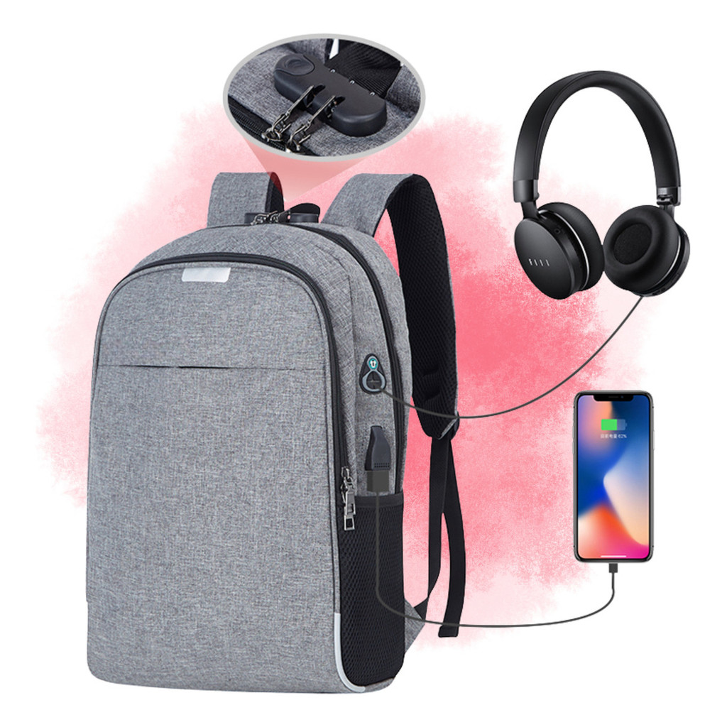 Mochila Impermeável Com Cadeado Senha Anti Furto Notebook 15,6 Polegadas Usb Fone Aux Viagem Escolar Trabalho Faculdade