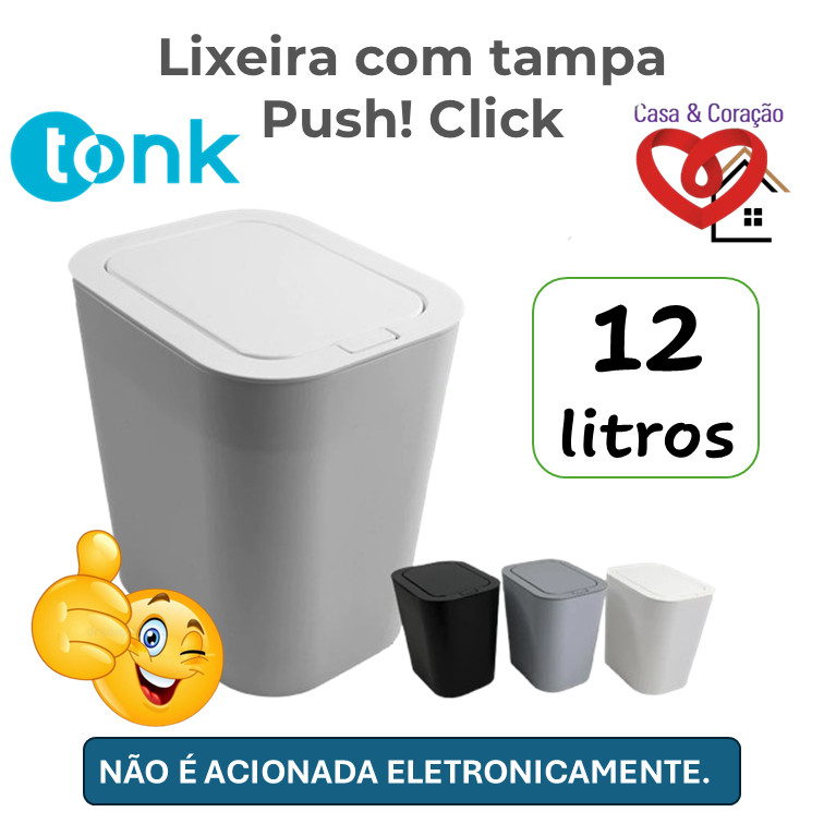 Lixeira 12 Litros, Tampa Click de abertura rápida, Dispenser Interno de Sacos de Lixo, Banheiro e Cozinha