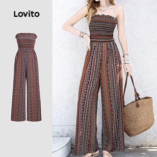 Lovito Macacão Boho com Babados e Franzidos Macacão de Primavera/verão para mulheres L142ED828 em Oferta na Shopee