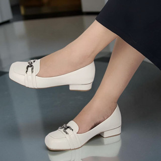 Mocassim de Salto OffWhite Branco Bege Claro Napa Couro Fake Sapatilha Enfeite ABS 2,5cm Confort em Oferta na Shopee