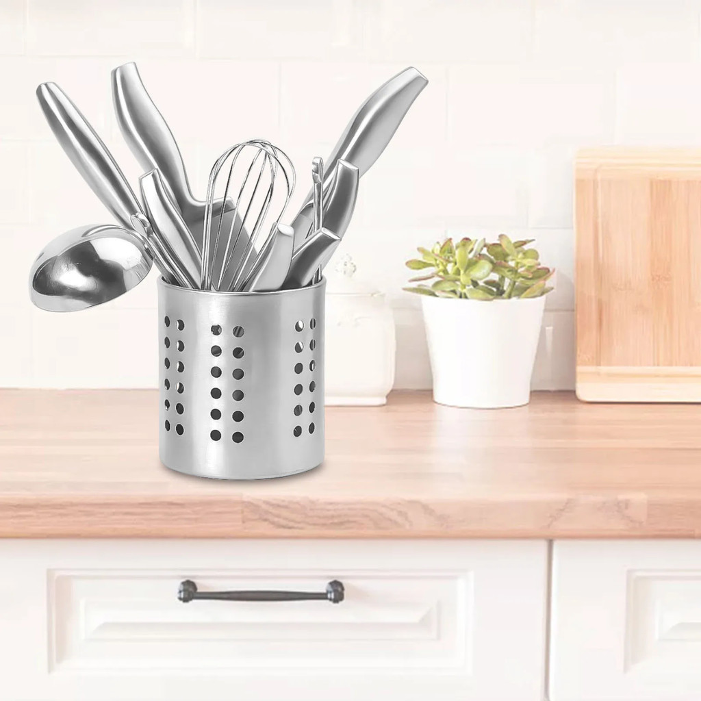 Escorredor De Talheres Vasado Aço Inox Porta Talher Cozinha Suporte Redondo — imagem 2 de 2